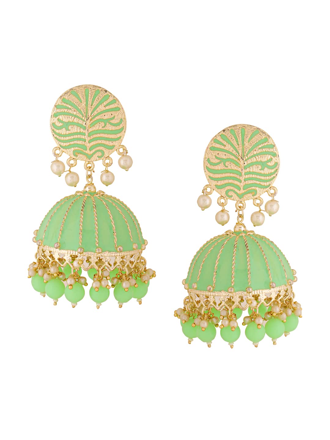 Yellow Chimes Earrings for Women Gold Toned Pearl Drop Green Meenakari Jhumka Earrings for Women and Girls