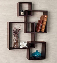 Kuber Industries Wall Shelves|Handicraft Wooden Intersecting Wall Rack|Floating Shelves Wall Décor for Living Room,Office,Set of 4,(Brown)