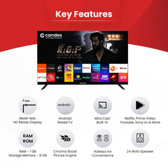 Candes 108 cm (43 Inches) Full HD Frameless Smart Android LED Tv (CTPL43EF1S) Black, 2021 Edition with Inbuilt Rich & Surround 24W Box Loud Speakers