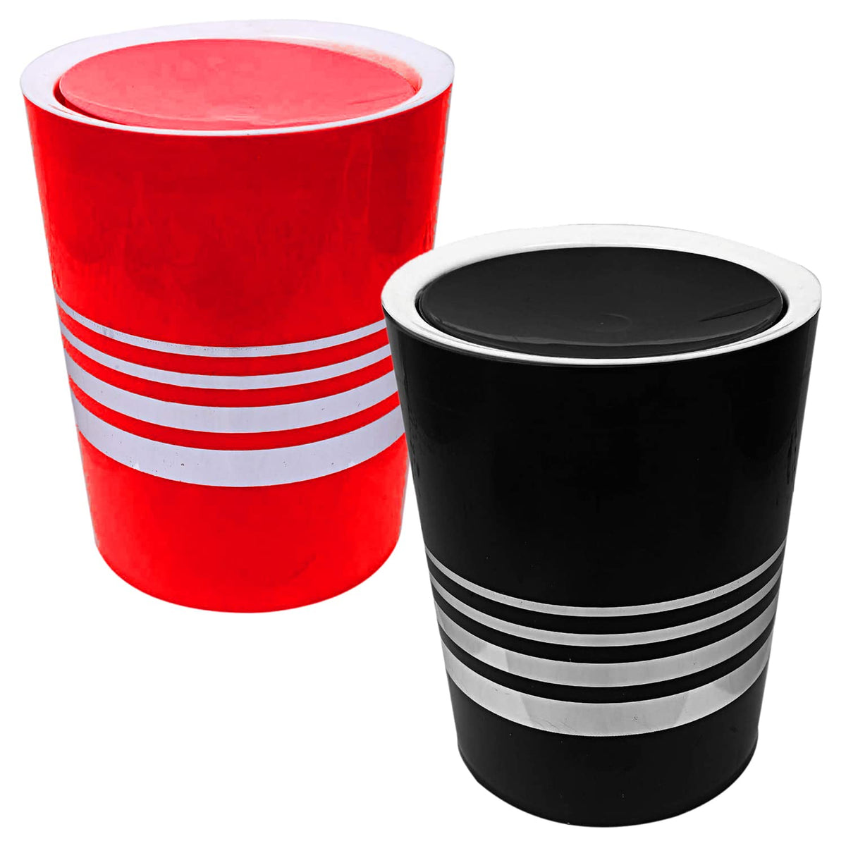 Heart Home Plastic Dustbin/Wastebin With Swing Lid, 7 Liter- Pack of 2 (Black & Red)-47HH0813