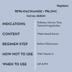 Rejusure 10% Niacinamide + 1% Zinc Face Serum - Blemish | Oil Balancing & Dark Spot Fade | Men & Women | Cruelty-Free & Dermatologist Tested – 10ml