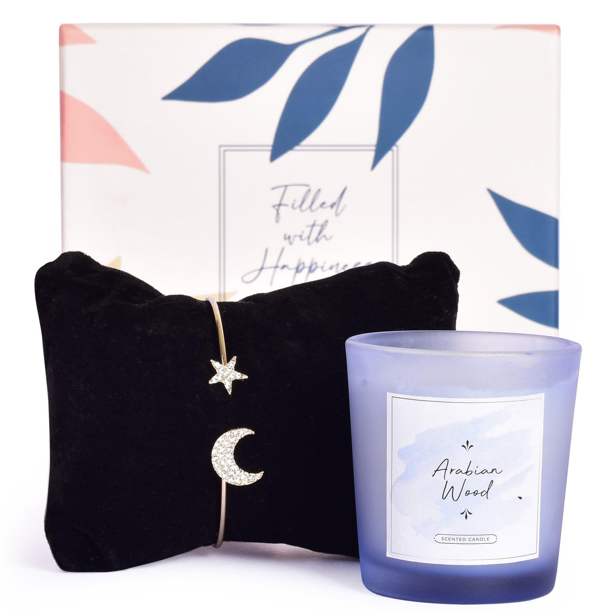 Gleevers Gift Set for Women |Gift Box of 2 with Candle (Black Amber Lavender,60gm) & Moon & Star Bracelet|Birthday Gift,Anniversary Gift, Valentine Gift,Secret Santa Gifts