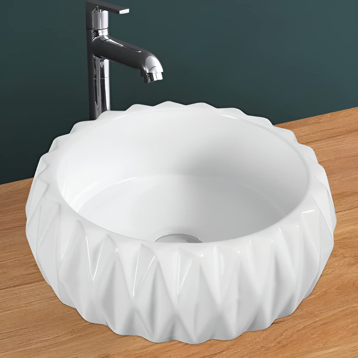 Plantex Ceramic Table Top Round Washbasin/Countertop Bathroom Sink/Bathroom Basin – (White – Glossy – 15 x 15 x 6 Inch)