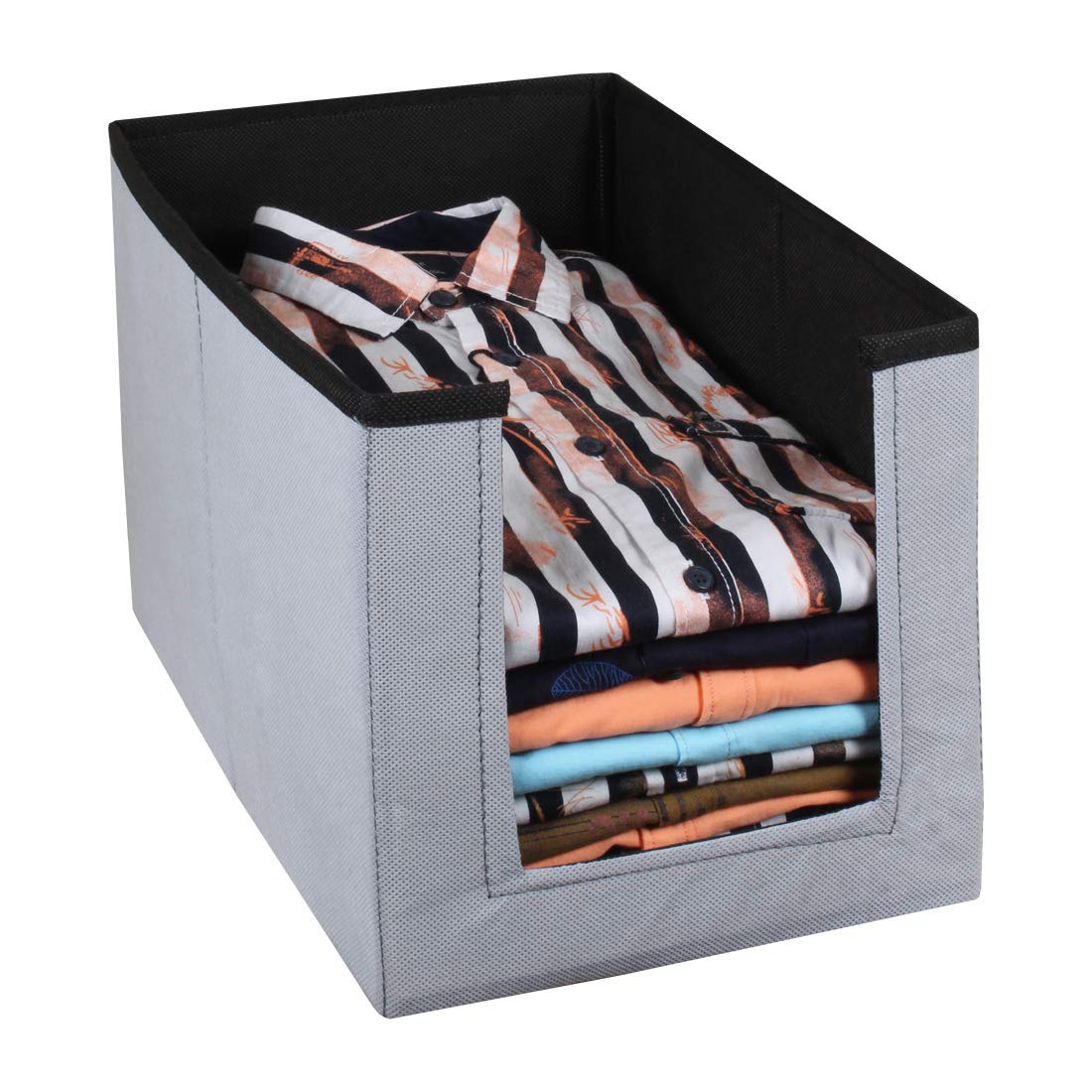 Kuber Industries Non Woven Wardrobe Cloths Organizer-Shirt Stacker Storage Box (Grey & Black)-KUBMART11305 Pack of 1