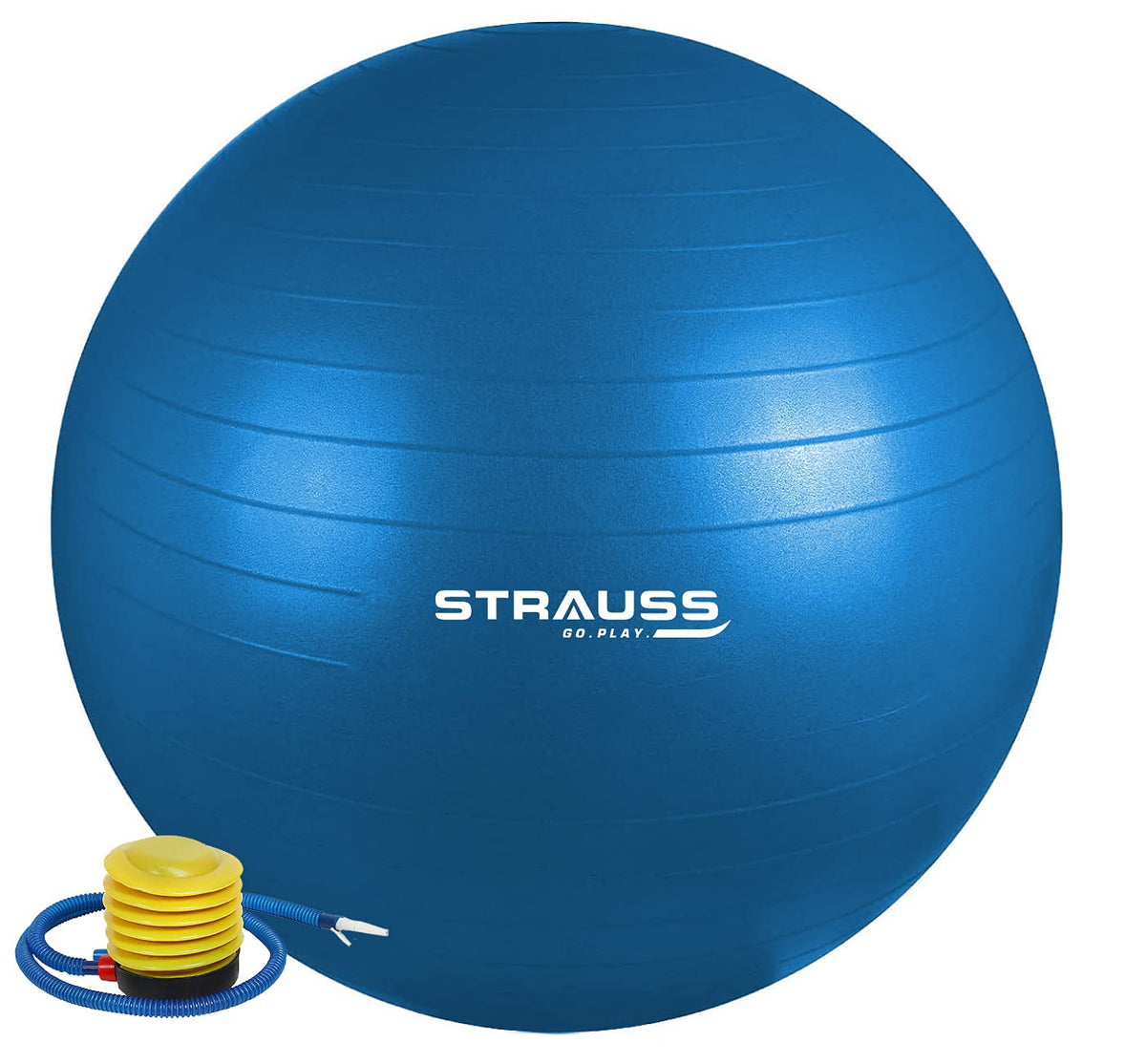 STRAUSS Anti-Burst Rubber Gym Ball with Free Foot Pump | Round Shape Swiss Ball for Exercise, Workout, Yoga, Pregnancy, Birthing, Balance & Stability, 55 cm, (Blue)