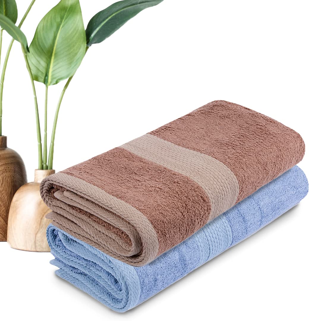 BePlush Bamboo Towels for Bath Size | Ultra Soft, Highly Absorbent, Quick Dry, Anti Bacterial Bamboo Bath Towel for Men & Women || 450 GSM, 27 x 55 Inches (2, Rust & Sky Blue)