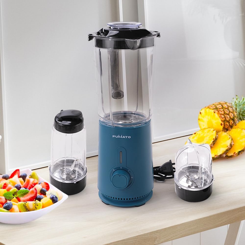 Gleevers The Better Home FUMATO Quikblend Portable Nutri Blender 400W With SS304 Blades | Replaceable Jars of 300ml, 600ml and 1000ml | Mixie for Kitchen | 1 Year mfgh Warranty (Midnight Blue)