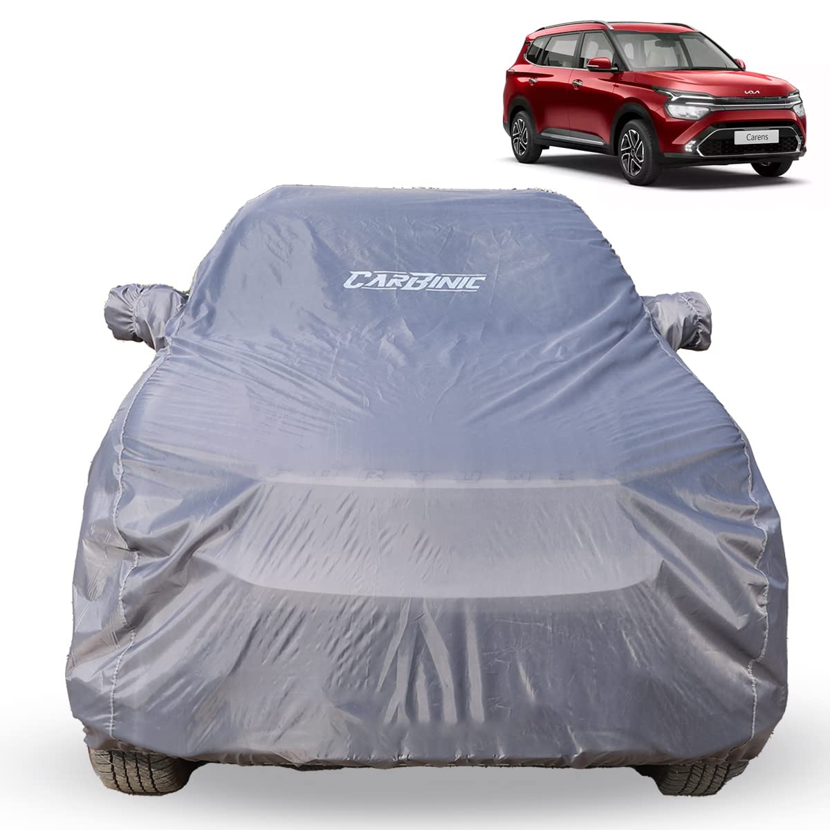 CARBINIC Car Body Cover for KIA Carens 2022 | Water Resistant, UV Protection Car Cover | Scratchproof Body Shield | Dustproof All-Weather Cover | Mirror Pocket & Antenna | Car Accessories, Grey