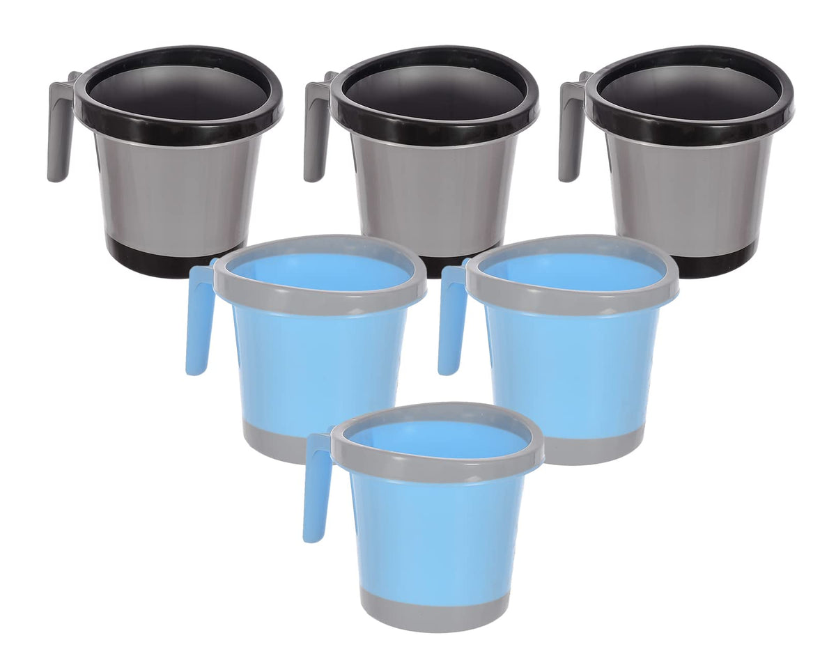 Heart Home Plastic Bathroom Mug 1 Litre Pack of 6 (Black & Blue)-46HH0287