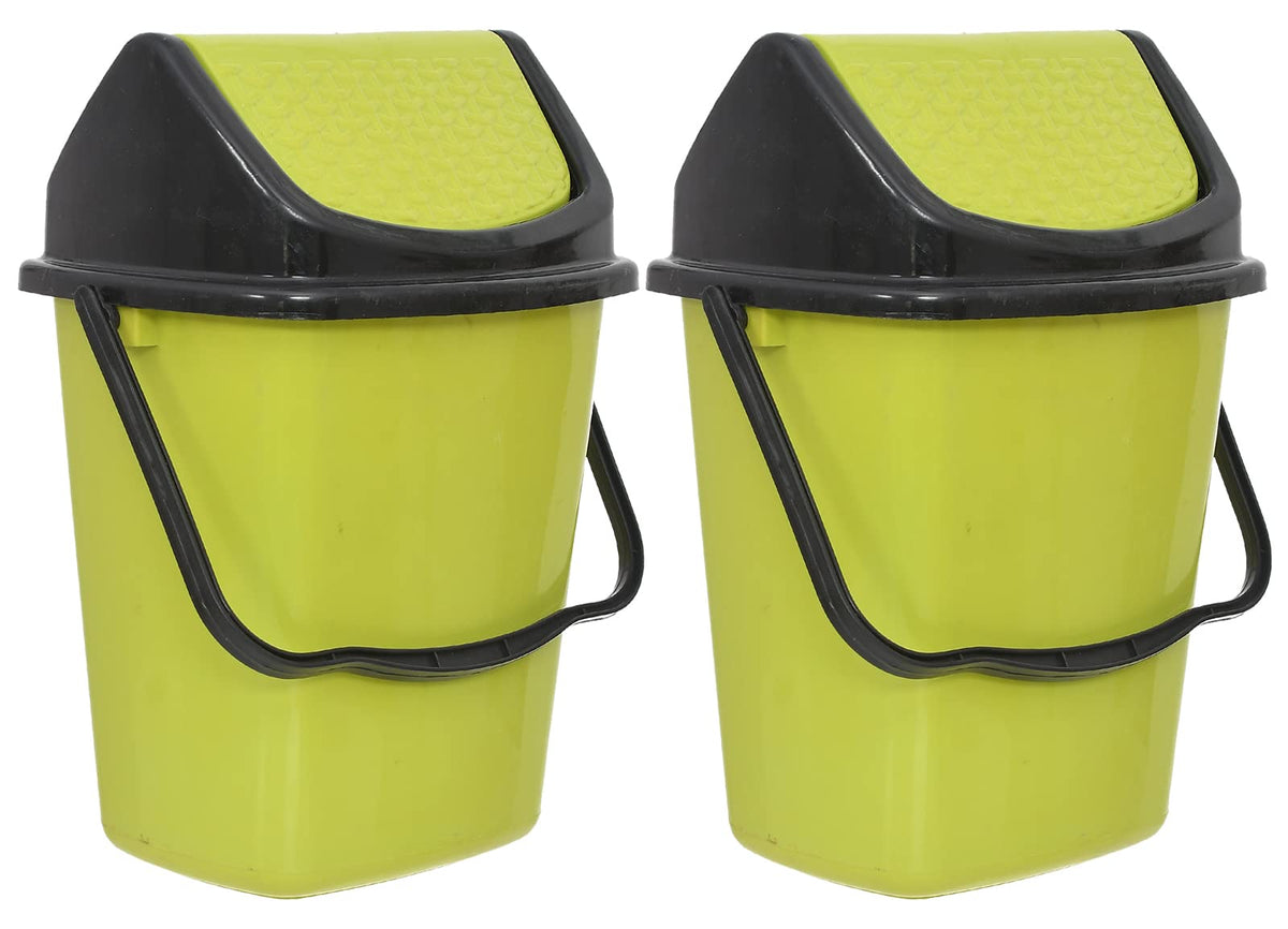 Heart Home Plastic Dustbin/Wastebin With Swing Lid With Handle, 7 Liter- Pack of 2 (Green)-47HH0823