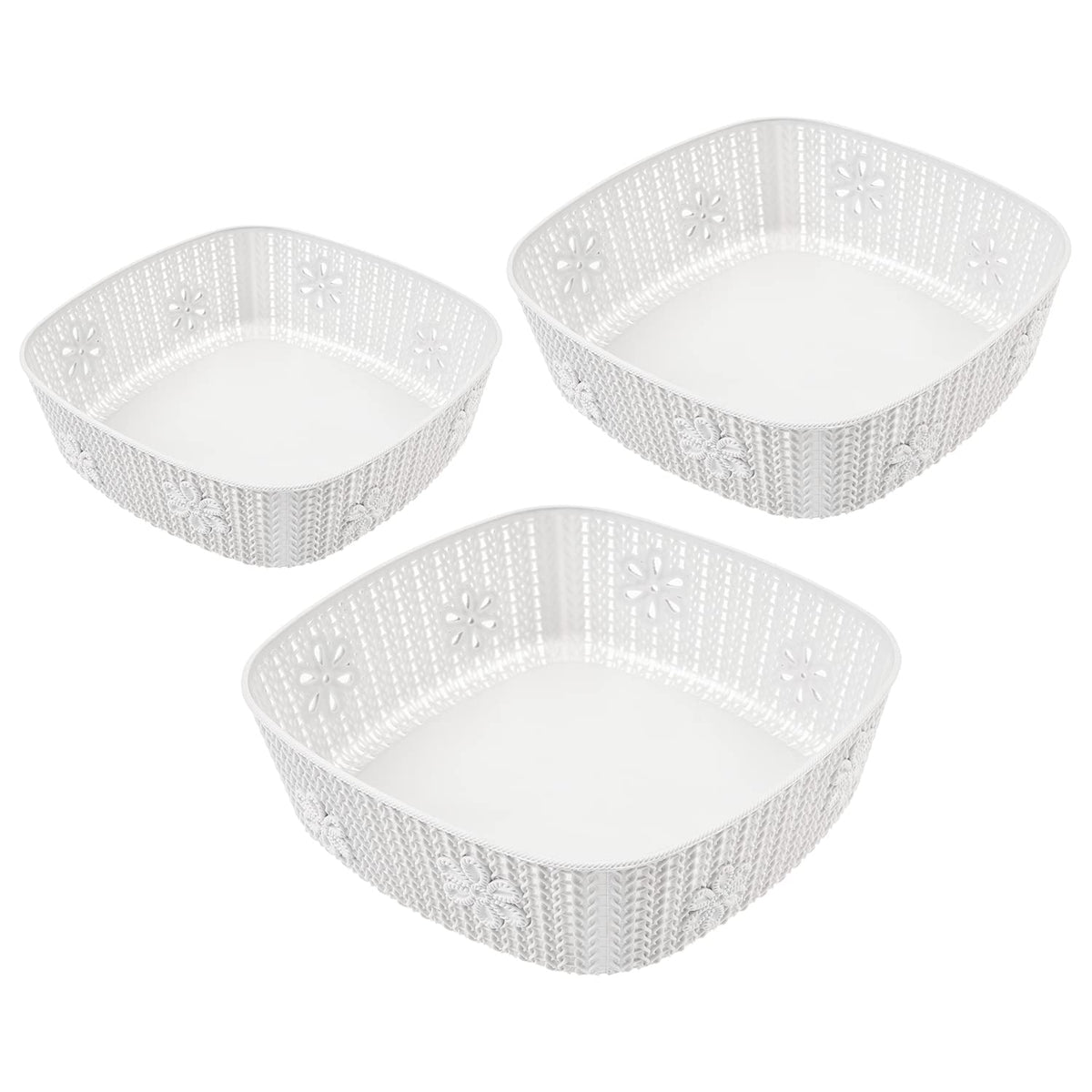 Kuber Industries Woven Design Multipurpose Square Shape Basket Ideal for Friuts, Vegetable, Toys Small, Medium, Large Pack of 3 (Grey)