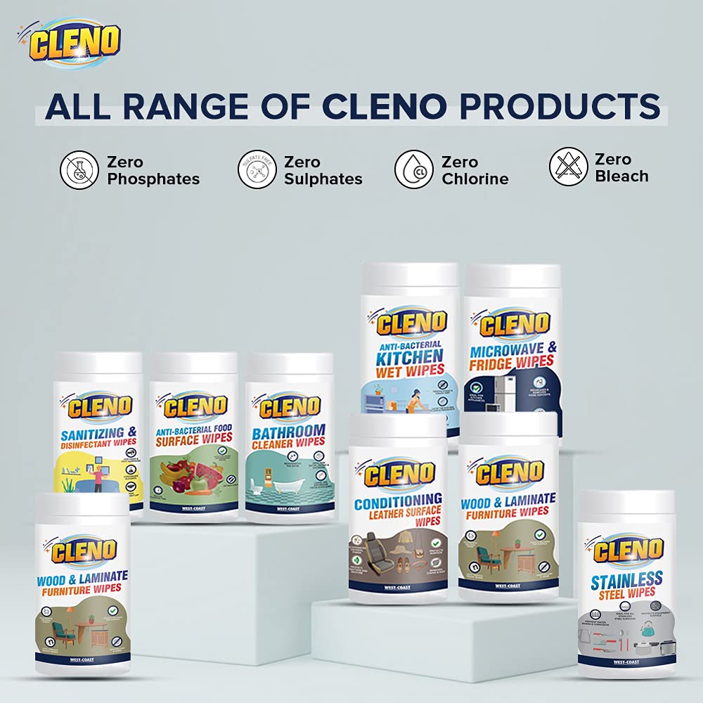 Cleno Kitchen Wet Wipes to Clean Sticky, Greasy Dirt on Platform, Shelves, Jars, Floor & Sink - 50 Wipes (Ready to Use)