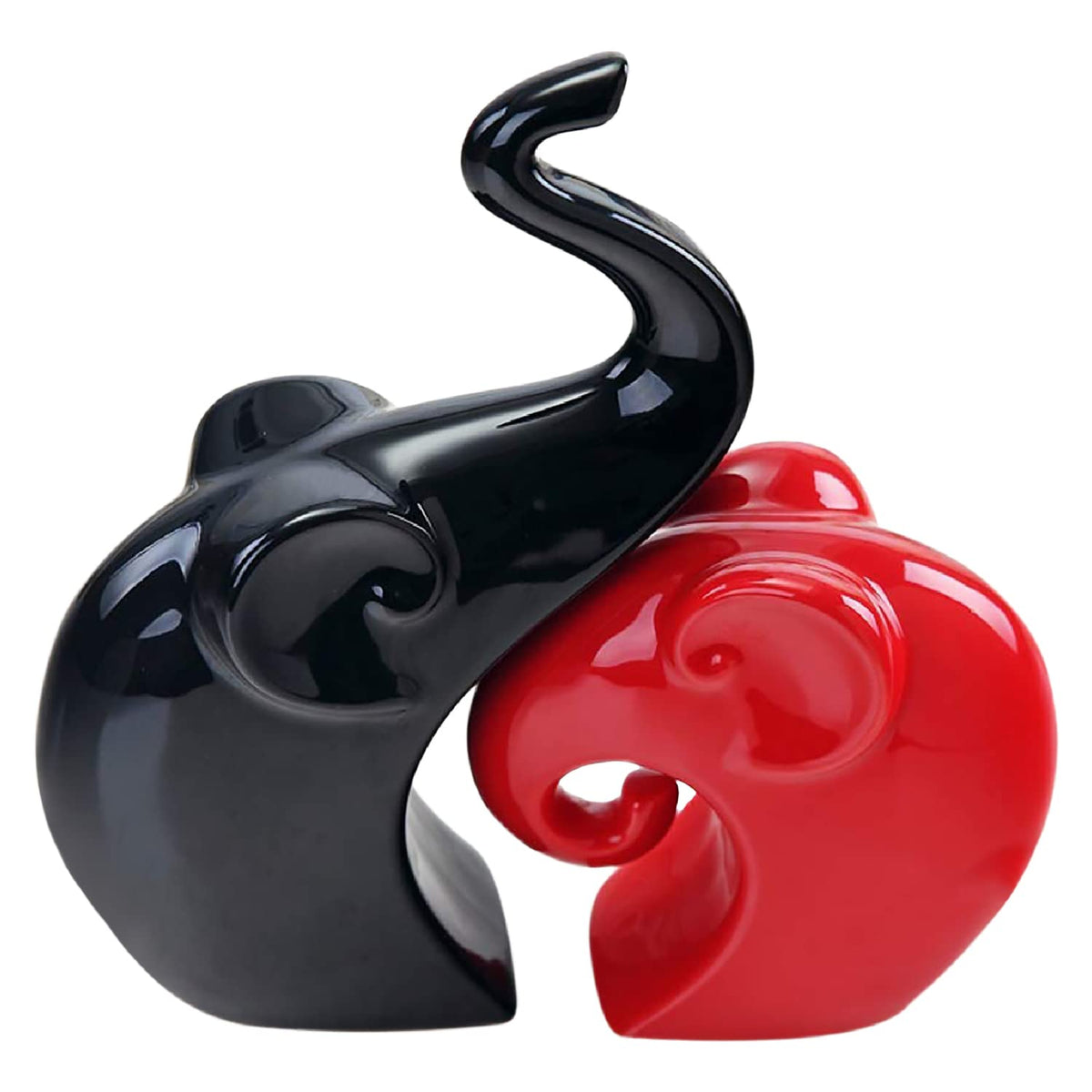 Kuber Industries Ceramic Elephant Couple Figurines Set Idol for Home & Office Décor (Red & Black)