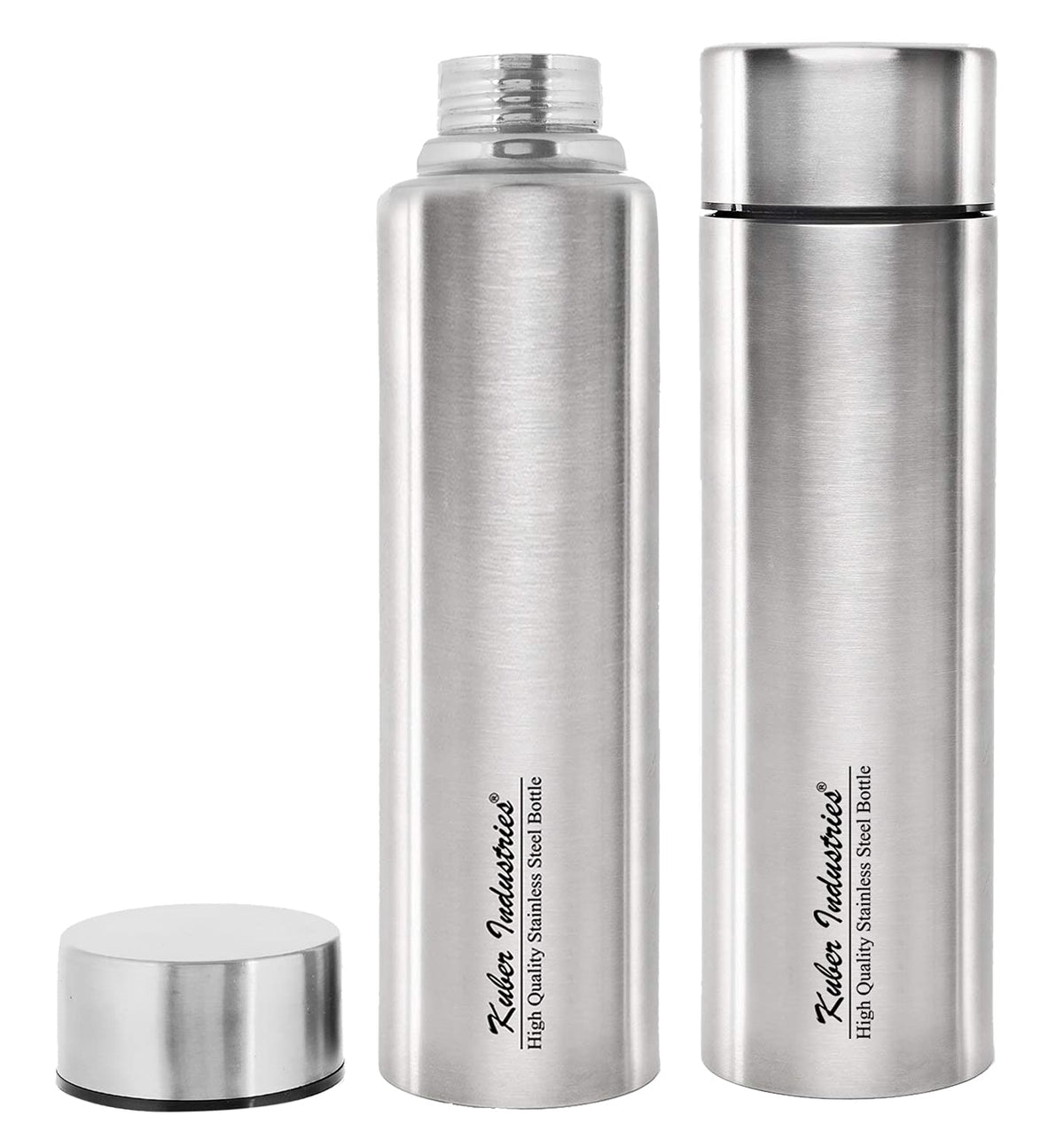 Kuber Industries Insulated Stainless Steel Water Bottle, Leakproof Lids, Great for Travel, Picnic & Camping, 1000 ML- Pack of 2 (Silver)