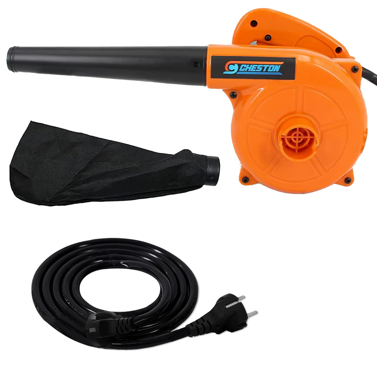 Cheston 500W 2 in 1 Air Blower and Vacuum Cleaner for Home 13000 r/min Copper Wiring Electric Blower (Yellow) + 5 Meter Extension 2 Pin CordCapacity Upto 1000W (Orange)