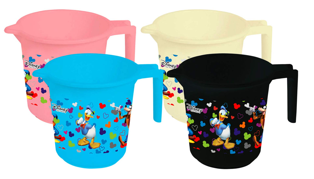 Kuber Industries Disney Team Mickey Print Plastic Bathing Mugs for Bathroom Bath Accessory, 500 ML (Set of 4,Pink & Cream & Blue & Black) -HS_35_KUBMARTS17152