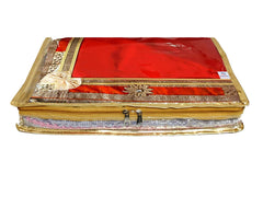 Heart Home Bow Design 3" inch Tranasparent PVC Foldable, Waterproof Saree Cover, Saree Organizer With Golden Border- Pack of 2 (Gold)-HS_38_HEARTH21551