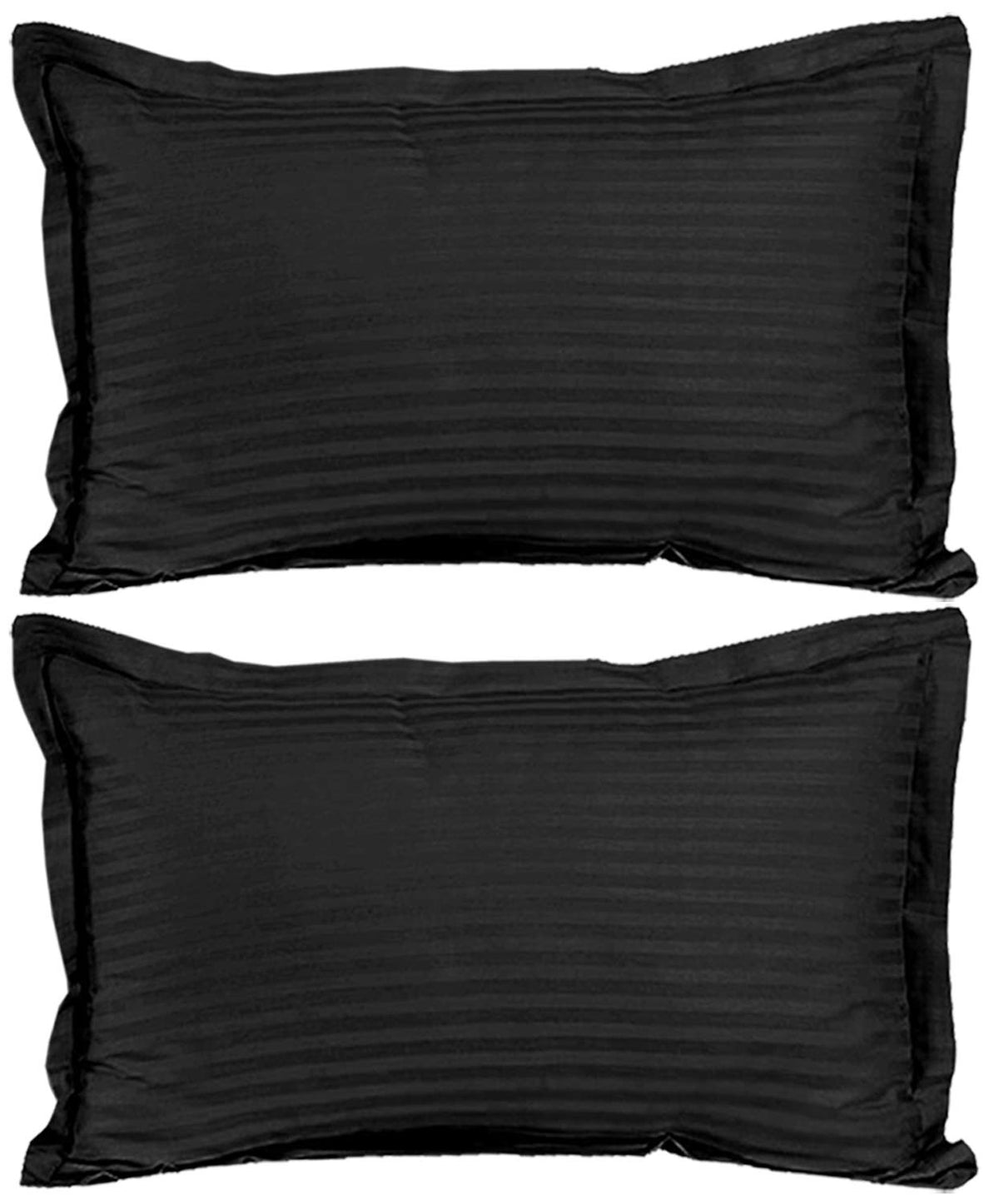 Kuber Industries 2 Pieces Cotton Luxurious Satin Striped Pillow Cover Set-17"x27" (Black) - CTKTC040334