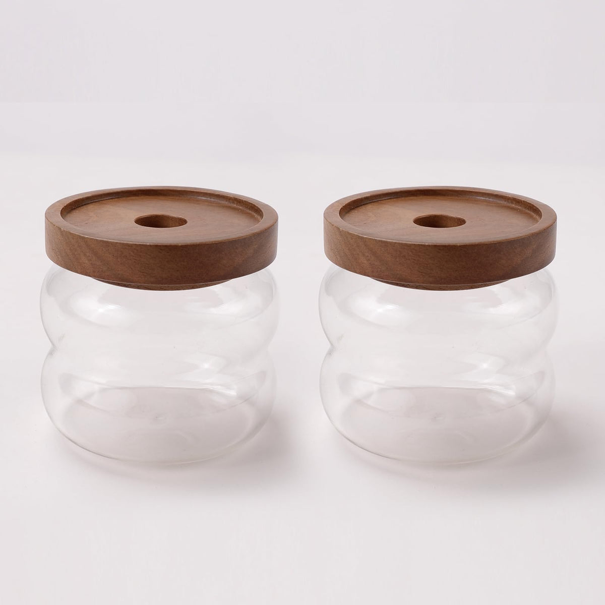 UMAI Borosilicate Glass Jar with Bamboo Lid | Kitchen Organizer Items and Storage | Multi-utility, Leakproof, Airtight Storage Jar for Cookies, Snacks, Tea, Coffee, Sugar | Set of 2 (340ml)