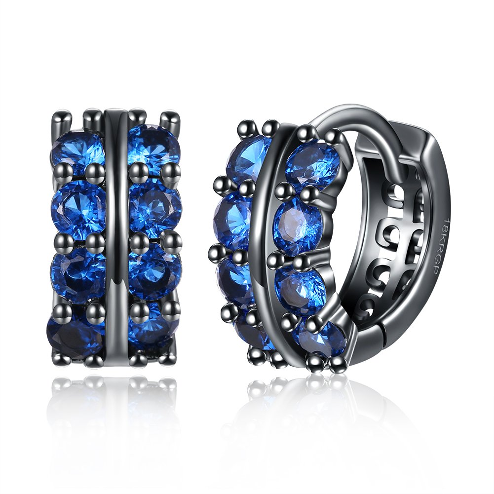 Yellow Chimes A5 Grade Blue Crystal Black Gun Plated Clip On Earrings for Women & Girls