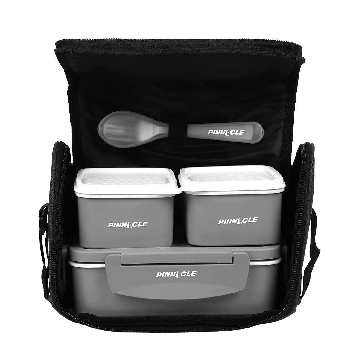 Pinnacle Prata Stainless Steel Lunch Box Kit with Insulated Bag | Lunch Box for Kids & Office Women | Lunch Box for School | Spoon & Fork Set | Leak Proof Lunch Box | 1250ml (Grey)