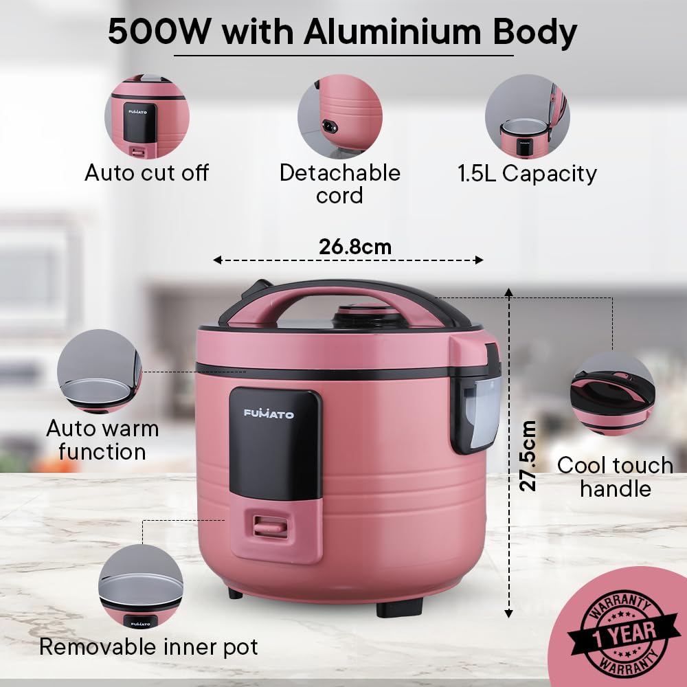 The Better Home FUMATO Cookeasy Automatic 500W Electric Rice Cooker 1.5L Pink & Stainless Steel Water Bottle 1 Litre Pack of 10 Green