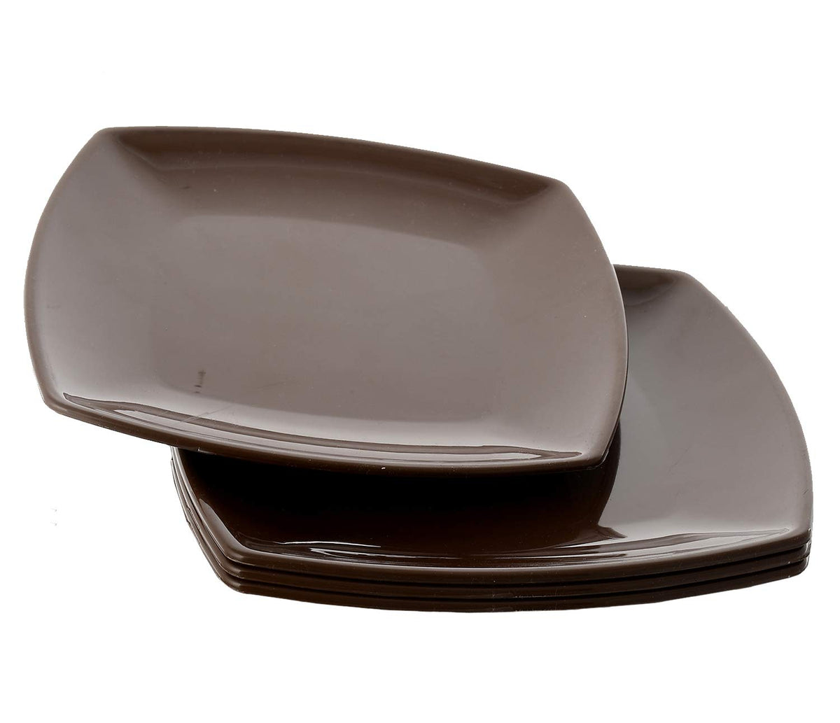 Kuber Industries Small Square 4 Pieces Unbreakable Virgin Plastic Microwave Safe Dinner/Serving Plates (Brown) - CTLTC44452