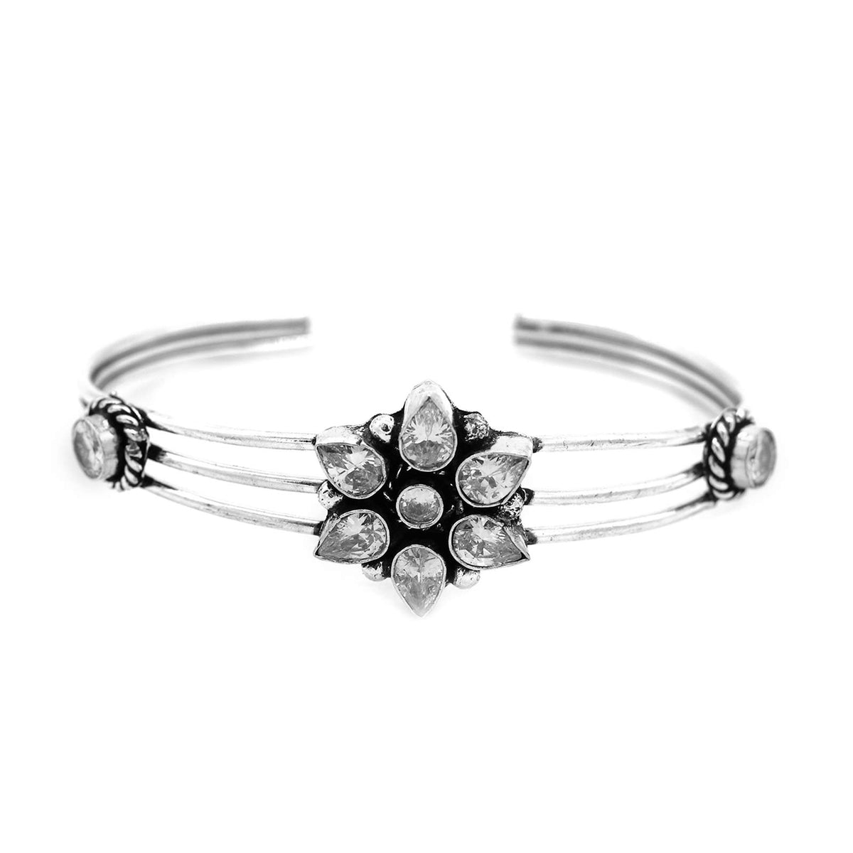 TEEJH Dhatri White Silver Oxidized Bracelet for Women