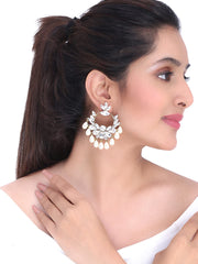 Yellow Chimes Chandbali Earrings for Women Ethnic Studded Stones Beads Traditional White Chandbali Earrings for Women and Girls.