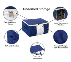 Kuber Industries Underbed Storage Bag|Blanket Cover|Wardrobe Organizer For clothes|Comforter Cover|Pack of 2 (Navy Blue)(Polyester)