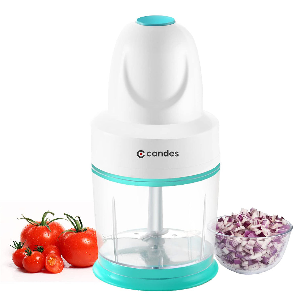 Candes 250 Watts Electric Chopper for Kitchen | Mini Vegetable Chopper for Kitchen Use with Twin Blade Technology | Portable Onion, Garlic Chopper with 1 Year Warranty- White & Green