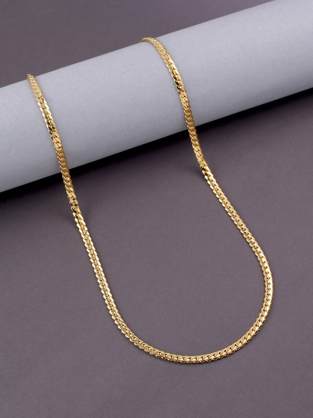 Yellow Chimes Classic 316L Stainless Steel Flat Mesh Gold Plated Unisex Gold Chain for Women and Men