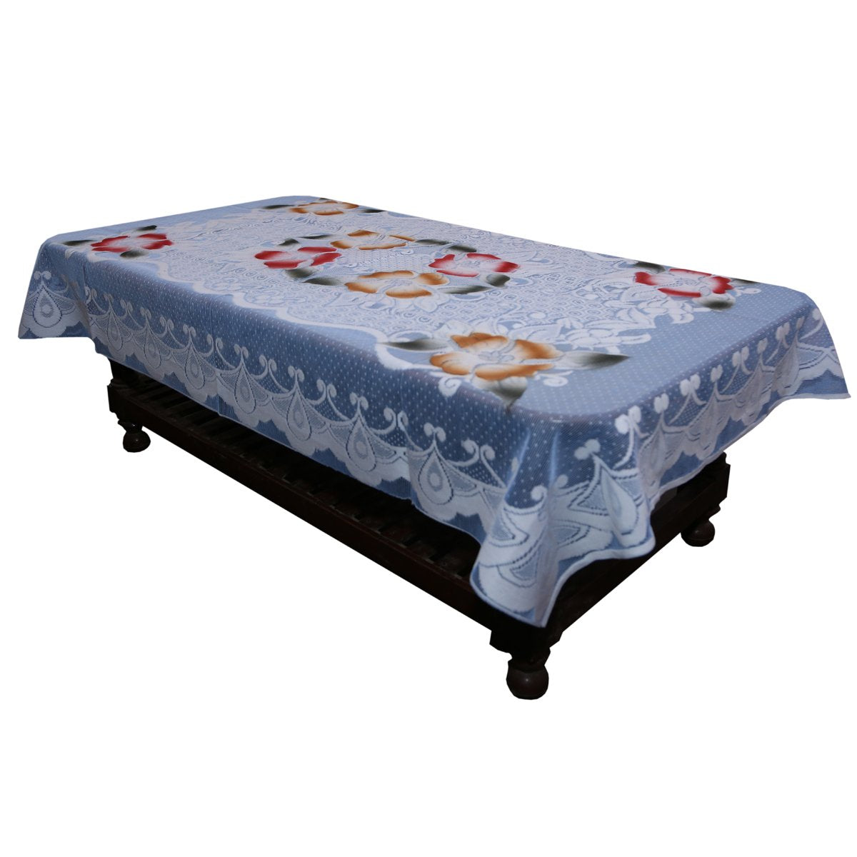 Kuber Industries Floral Cotton 4 Seater Centre Table Cover - Sky Blue (KULS0297)