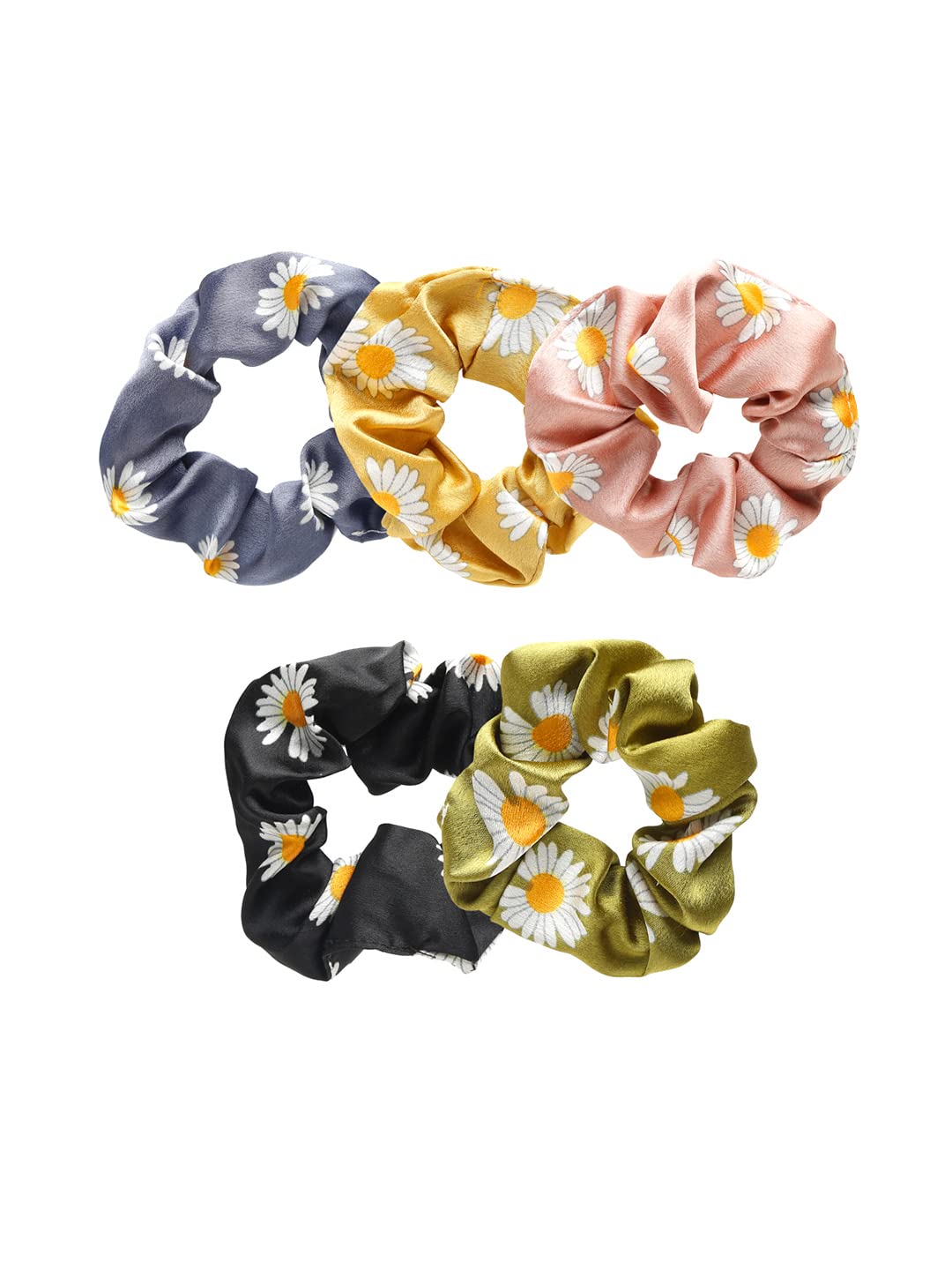 Yellow Chimes Scrunchies for Women Hair Accessories for Women 5 Pcs Satin Scrunchies Set Floral Print Rubber Bands Multicolor Scrunchie Ponytail Holders Hair Ties for Women and Girls Gifts for Women and Girls