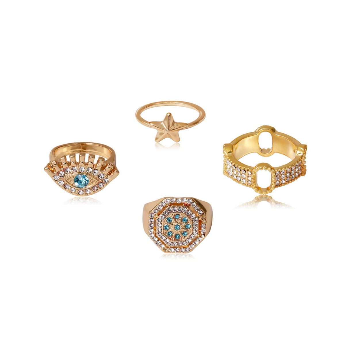 Joker & Witch Evil Eye Chunky Set of 4 Rings for Women