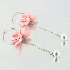 Yellow Chimes Fancy Party Ware Dual Flower Pearl Metal Hoop Earring for Women and Girls