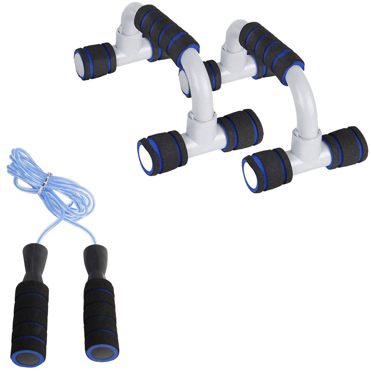 Strauss Moto Push Up Bar, Pair (Black/Blue), Foam Jump Rope (Blue/Black)