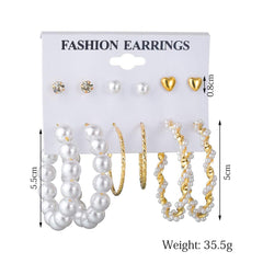 Yellow Chimes Earrings for Women and Girls Fashion White Pearl Hoops Set | Gold Plated Combo of 6 Pairs Stud Hoop Earring Set | Birthday Gift for girls and women Anniversary Gift for Wife