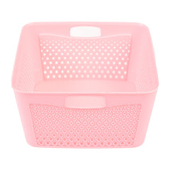 Kuber Industries Netted Design Unbreakable Multipurpose Square Shape Plastic Storage Baskets with lid Large Pack of 2 (Pink)