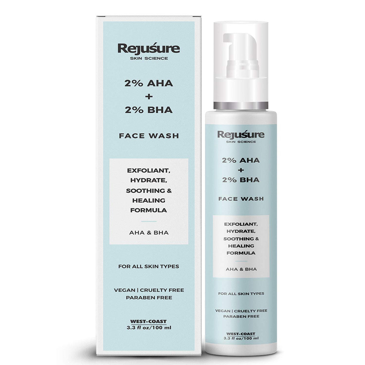 Rejusure AHA 2% + BHA 2% Face Wash for Exfoliant, Hydrate, Soothing & Healing Formula – 100ml (Pack of 2)