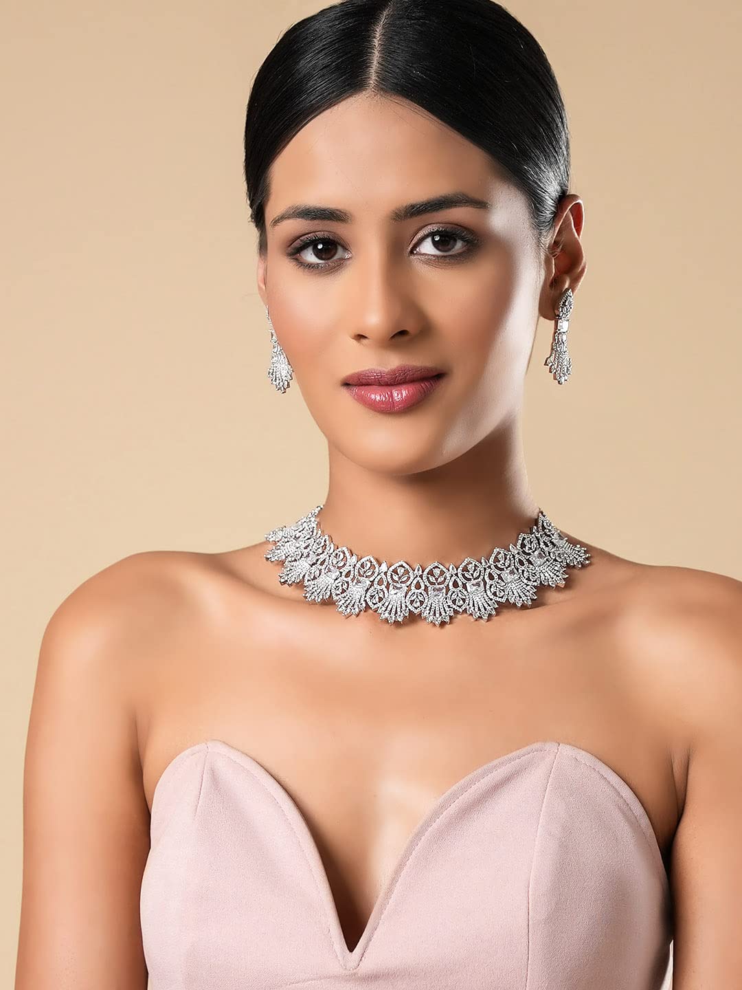 Buy DASTOOR Womens Gold Plated Pink Designer Kundan Necklace Set online