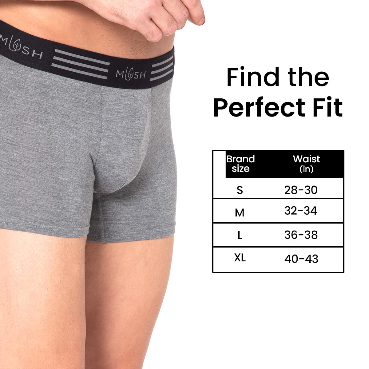 Mush Ultra Soft, Breathable, Feather Light Men's Bamboo Trunk || Naturally Anti-Odor and Anti-Microbial Bamboo Innerwear Pack of 3 (L, Grey White and Black)