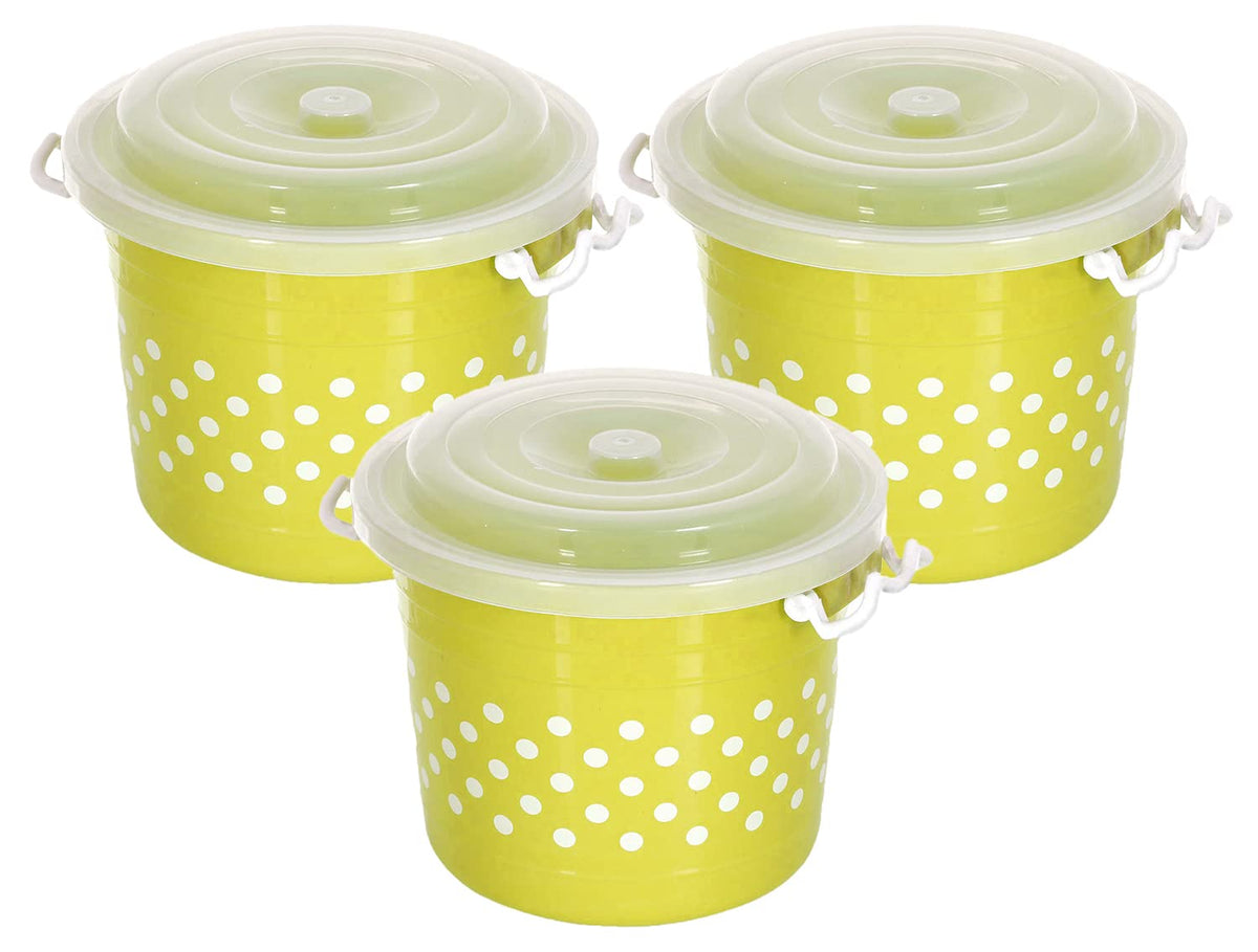 Heart Home Dot Printed Multiuses Plastic Kitchen & Pantry Storage Container with Lock Handle & Lid, 6 Liter- Pack of 3 (Green)-47HH01095