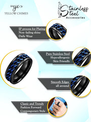 Yellow Chimes Rings for Men Chain Ring Tough Dude Blue Chain Stainless Steel Black Ring for Men and Boys.