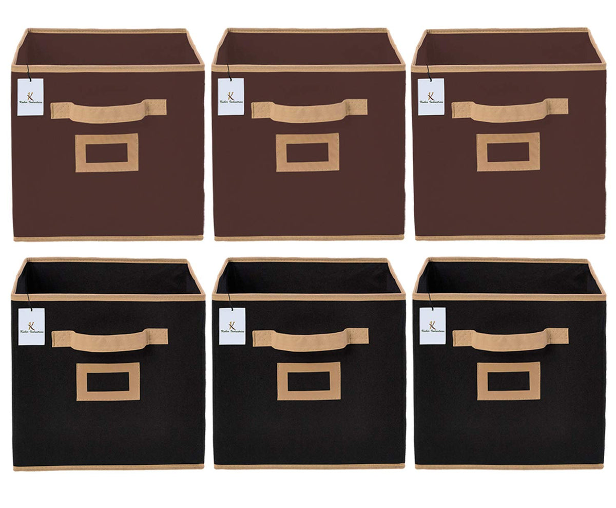 Kuber Industries Non Woven 6 Pieces Small Foldable Storage Organiser Cubes/Boxes (Black & Coffee) - CTKTC035197