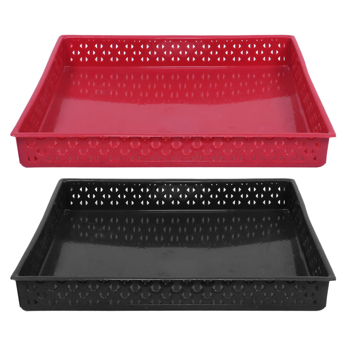 Kuber Industries Storage Tray|Versatile Plastic Storage Organizer|Rectangular Tray for Kitchen Storage|Storage Tray for Office|ALEXA-15|Pack of 2 (Multicolor)