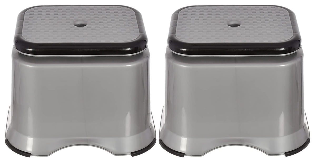 Kuber Industries Ultra 10 Multiuses Portable, Lightweight, Strong, Plastic Bathroom/Step/Sitting Stool, Patla- Pack of 2 (Grey)-46KM0147, Standard