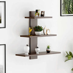 Kuber Industries Wooden Wall Shelf|Engineered Wood Mount 3 Tier Shelves for Office & Home Décor (Brown)