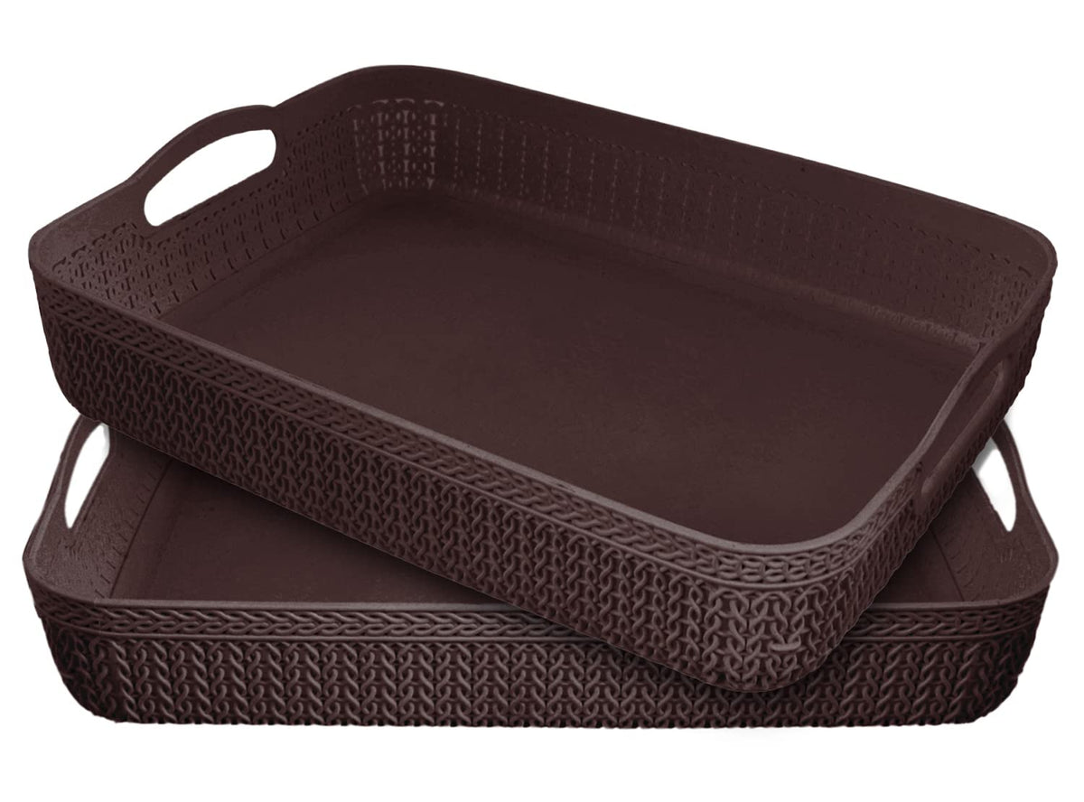 Heart Home Q-4 Designer Plastic Storage Basket For Store Fruits, Vegetables, Magazines, Cosmetics, Stationary Pack of 2 (Brown)-50HH01566