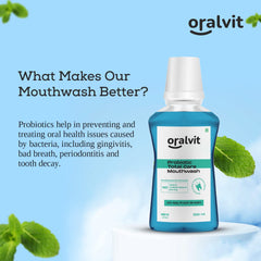Oralvit Probiotic Total Care Mouthwash with Mild Mint | No Alcohol, No Burning Sensation, No Artificial Flavour | For Men & Women – 300ml (Pack of 2)